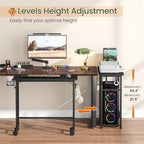 Snughome Mobile Keyboard Tray with Wire Cup Holder & 2 Storage Hooks, Height Adjustable 27.5"–44.4", Rolling Standing Desk Keyboard Platform with Lockable Casters for Home Office, Black - Image 3