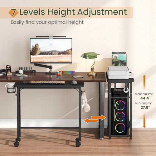 Snughome Mobile Keyboard Tray with Wire Cup Holder & 2 Storage Hooks, Height Adjustable 27.5"–44.4", Rolling Standing Desk Keyboard Platform with Lockable Casters for Home Office, Black - Image 3