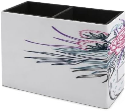 PU Leather Multi-Compartment Pen Holder Desktop Organizer Pencil Cup Storage Caddy for Office Home Supplies Hand Drawn Vector Illustration Fashion Bouquet of Flowers Leaves And Blossom Floral Design - Image 7