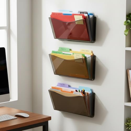 Azar Displays 250045-SMK Plastic Wall Mount File Holder with Magnets Smoke Colored, 4-Pack - Image 2
