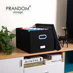 PRANDOM File Organizer Box - Set of 1 Collapsible Decorative Linen Filing Storage Hanging File Folders with Lids Office Cabinet Letter/Legal Size Black (17x14x11.2 inch) - Image 2