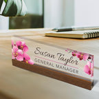 Artblox Office Personalized Name Plate for Desk with Business Card Holder On Clear Acrylic Glass Orchids Flowers Design Custom Desk Name Plate with Your Name and Credentials Customized Gift - Image 2