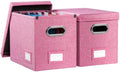 PRANDOM File Organizer Box - Set of 2 Collapsible Decorative Linen Filing Storage Hanging File Folders with Lids Office Cabinet Letter Size Pink (14x9.3x10.8 inch) by Prandom