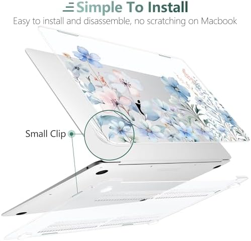 DONGKE Compatible with MacBook Air 13 inch Case 2021 2020 2019 2018 Release A2337 M1 A2179 A1932 with Retina Display & Touch ID, Plastic Hard Shell & Keyboard Cover - Blue Flowers - Image 4
