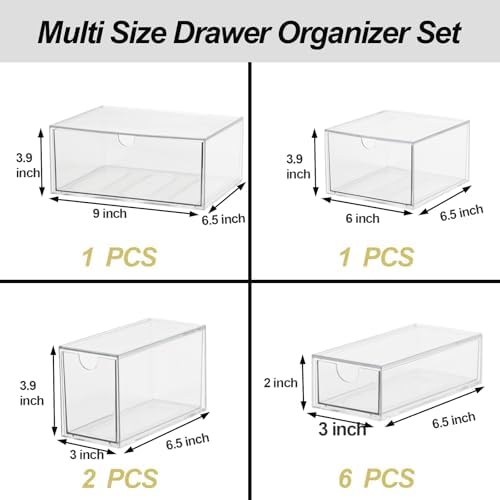 Acrylic Makeup Organizer, 10 Drawers Clear Storage Organizer Desktop Stackable Storage Drawers, Plastic Organizer Bins for Makeup, Stationery, Cosmetics, Vanity, Bathroom,Cabinet,Pantry Office Desk - Image 2