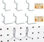 100 Pack Pegboard Hooks, Heavy Duty Galvanized Metal Peg Board Hooks with Locking Tabs, 2 Sizes, Fits 1/8” & 1/4” Pegboards, Garage Tool Organizer Accessories - Image 2