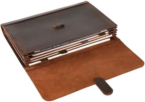 Genuine Leather File Folder, Accordian File Organizer, Leather Document Holder Resume Folio for Men & Women-Dark Brown-Custom by GZRHKJLeatherPortfolio