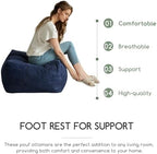 HIGOGOGO Square Stuffed Pouf Ottoman, Corduroy Poufs with Foam Chunk Filling, Furry and Fluffy Pouf Foot Stool Storage Ottoman, 21 X 21 Floor Poufs Foot Rest for Living Room, Navy - Image 5