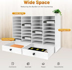 Literature Organizers, 32 Slots Compartment Adjustable File Sorter Mail Center Magazine Holder with 2 Drawer, Mail Organizer Letter Sorter for Counter, Paper Storage Cabinet Classroom Keepers - Image 3