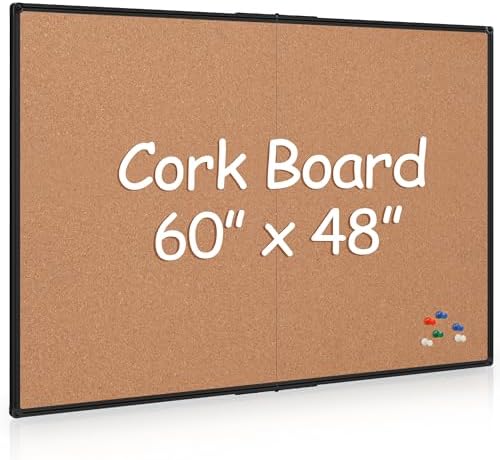 Extra Large Cork Bulletin Board 60" X 48", Foldable Notice Pin Board for Wall, Black Aluminum Framed 5'x4' Corkboard, Wall Mounted Noticeboard with 36 Push Pins for School, Home & Office by Justdowhatyouwanttodo