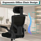 Office Chair for Long Hours & Lower Back Pain Relief – 4" Thick Molded Foam Cushion, Padded Lumbar Support and Flip-up Armrests, Ideal for Office or Study (Modern, Black-HR) - Image 6