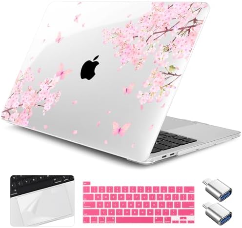 Case for MacBook Pro 13 inch M2 M1 2025-2022 2020 A2338 A2289 A2251, Plastic Hard Shell Laptop Case with Keyboard Cover, Trackpad Protector, 2 OTG Adapters, Cherry Blossom by Yebiseven
