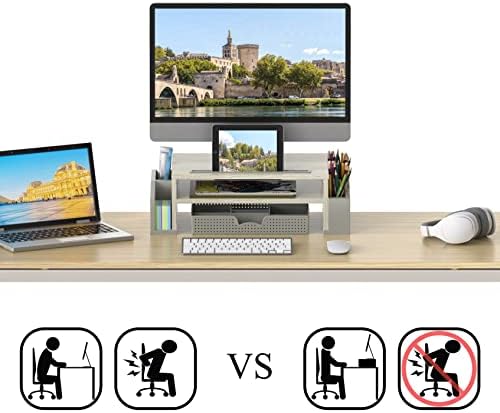 Simple Houseware Desk Monitor Stand Riser w/ Adjustable Tray, Maple - Image 3