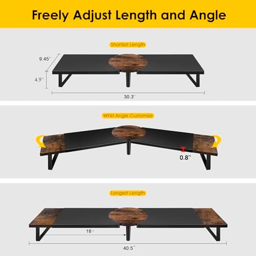 Across-Star Dual-Monitor Stand for Desk - Large Adjustable Length and Angle Riser for 2 Monitors, Double Computer Desktop Organizer, Shelf for TV, Laptop, Printer - Image 3