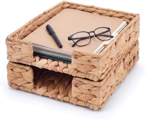 Yeaqee 2 Pcs Stackable Water Hyacinth Letter Tray, 13 x 9.5 x 2 Inch by Yeaqee