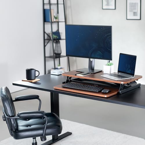 VIVO Dark Walnut 32 inch Standing Desk Riser, DESK-V000SD - Image 2