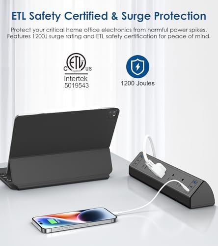 Jgstkcity Desk Clamp Power Strip USB C,40W Total Fast Charging Station,4 PD 20W USB C Ports,Desk Edge Mount Surge Protector,5 Outlets,Fit 1.96" Tabletop Edge,ETL Listed (Pack of 15) - Image 3