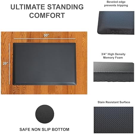 Rocelco 46" Electric Standing Desk Converter with AC Outlet USB Charger and Anti-Fatigue Floor Mat - Motorized Adjustable Sit Stand Riser - Tabletop Workstation Keyboard Tray - Black (R EDRB-46-MAFM) - Image 3