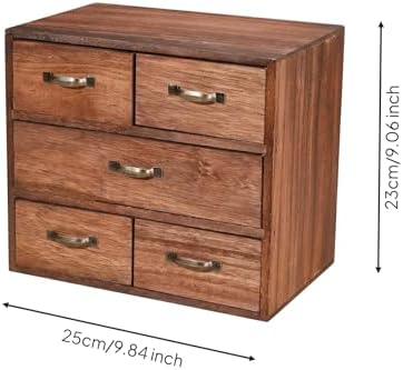 Multi Layer Storage Drawer Desktop Storage Cabinet with Five Drawers Solid Wood Organizer with Metal Pull Handles Rectangular Space Saving Profile - Image 3