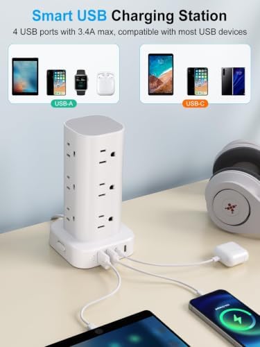 Power Strip Tower with Wireless Charger, Surge Protector with 12 Outlets - Image 5
