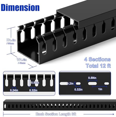 1.4"H x 1.6"W Cable Raceway, 12ft Under Desk Wire Management Channel, Black - Image 2