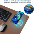 Desk Mat Wireless Charging Mouse Pad Large 32x16 Journey Desk Pad Mat with Wireless Charger Waterproof Leather Computer Mat with Phone Charger Mousepad Non-Slip for Keyboard and Mouse - Image 3