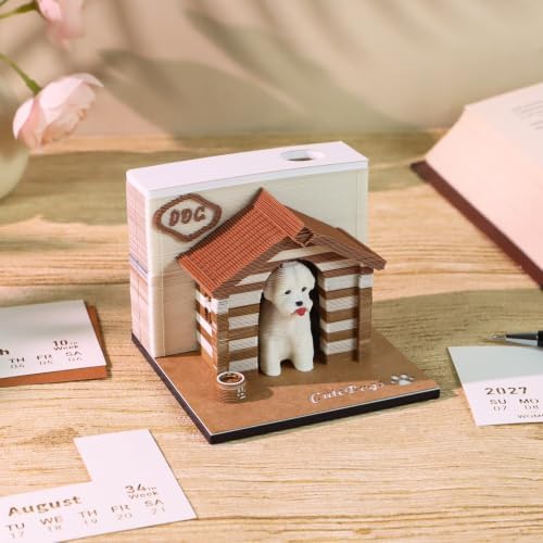 3D Calendar 2027, 3D Memo Pad Art Sticky Notes, Time Piece Calendar 2027, Creative Weekly Notepad with Light, Paper Carving Art Desktop Gift for Christmas Birthday Anniversaries (Cute Cottage 2027) - Image 2