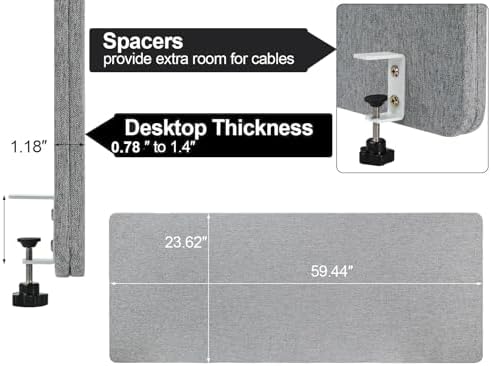 Desk Privacy Panel Table Privacy Panel Acoustic Partition Noise Visual Isolate Table Divider with Clamp (24" x 60") - Image 2
