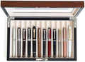 Wooden Pen Display Case – 12 Slot Lockable Fountain Pen Storage Box, Brown Collectors Display with Glass Top, Gift for Men by Besforu