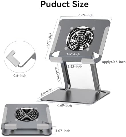 Cooling Stand for Surface Pro,Tablet Cooler Stand Holder with Quiet Fan Heavy Duty for iPad Pro Air Series,Microsoft Surface Series,Samsung Galaxy Tabs,Portable Monitor...Up to 15'' Tablets-Grey - Image 3