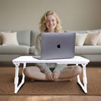 Laptop Desk for Bed, Height Adjustable Laptop Bed Table, Foldable Portable Lap Desk Stand with USB/Storage Drawer/Cup Holder/Slot, Breakfast Tray for Working Reading Writing Eating, White - Image 2