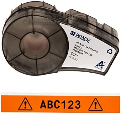 Brady Authentic (M21-500-595-OR) All-Weather Vinyl Label for Indoor/Outdoor ID, Lab and Equipment Labeling, Black on Orange- For M210, M210-LAB, M211, BMP21-PLUS and BMP21-LAB Printers, .5" W, 21' L by BradyCorp