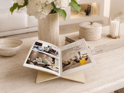 Faux Travertine Resin Book Stand, Large Open Book Holder Stand for Display & Reading, Coffee Table Book Stand for Cookbooks, Bible, Quran, Guest Books, Art Books, Neutral Beige Decorative Bookstand - Image 6