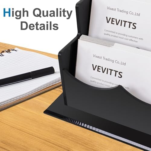 Vevitts Business Card Holder, Acrylic Business Card Display, Clear Desktop Business Card Stand for Exhibition, Home & Office Black 4 Tiers 12 Slots - Image 6