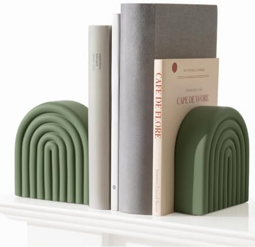 Sage Green 2 Pcs Boho Arch Concrete Bookends for Shelves, Rainbow by Unknown