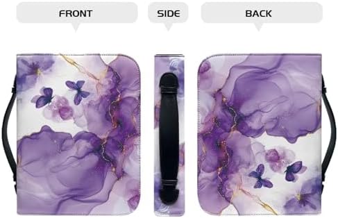 Bible Cover for Women Men Purple Marble Butterfly Pattern Bible Carrying Book Case with Handle Bible Bags Tote Bible Accessories Book Covers Church Bag - Image 3