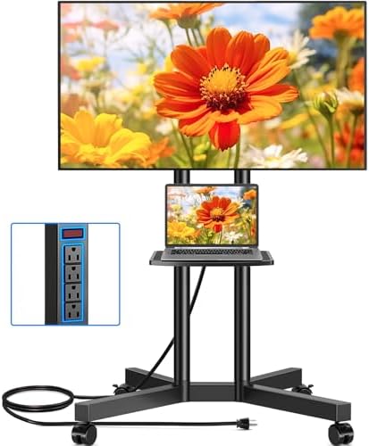 Rfiver Mobile TV Cart Rolling TV Stand with Power Outlet for 32-75 Inch TVs by Rfiver