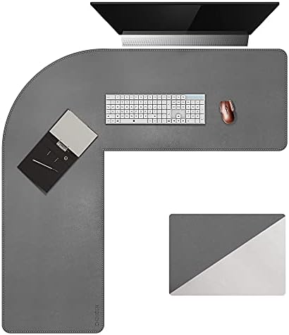 Chihein L-Shaped PU Leather Desk Pad (41.3” + 41.3”) x 12.99”(Gray/White) - Image 7