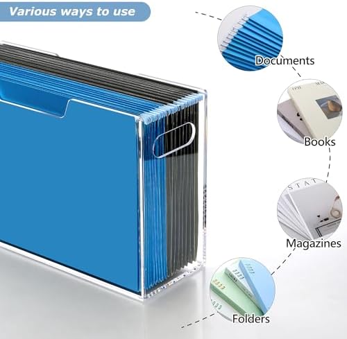 DINGHUO Legal Size File Organizer, Acrylic Protable Hanging File Organizer with Handles, Clear Storage File Folder Holder Filing Box Crate for Desk, School, Office Supplies - 1 Pack - Image 6
