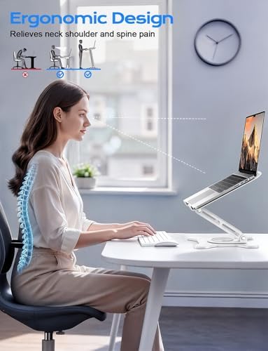 JCZT 360° Rotating Laptop Stand for Desk, Metal Foldable Laptop Riser,White - Image 3