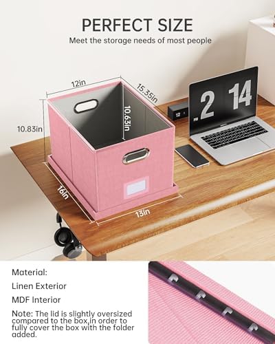 Oterri 2 Pack File Storage Organizer, Filing Box, Portable File Box with Lid, Fit for Letter/Legal File Folder Storage, document organizer, New-pink - Image 3