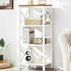 MNEETRUNG Small Bookshelf,4 Tier Industrial Bookcase with Metal Frame and Backboard,Narrow White Book Shelf,Book case for Small Spaces,Living Room,Bedroom and Home Office by MNEETRUNG