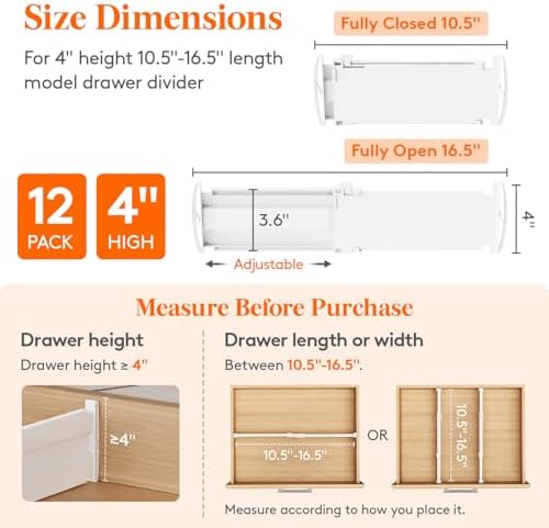 Lifewit 12 Pack 4" High Drawer Dividers, Adjustable Drawer Organizer Clothes - Image 2