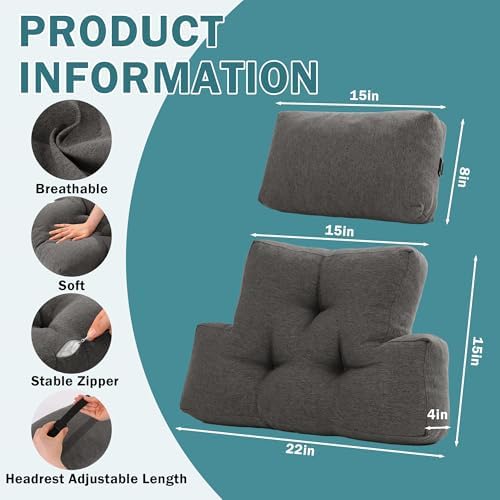 ROYALAY 2 Pcs Neck Pillow Lumbar Support for Recliner, Back Pillow for Chair with Adjustable Headrest Pillow, Back Rest Pillow for Office Chairs, Recliners,Sofa, Couch, Brown - Image 2