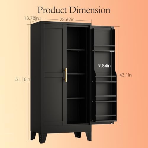 Black Kitchen Pantry Storage Cabinet, 48" Metal Storage Cabinet - Image 2