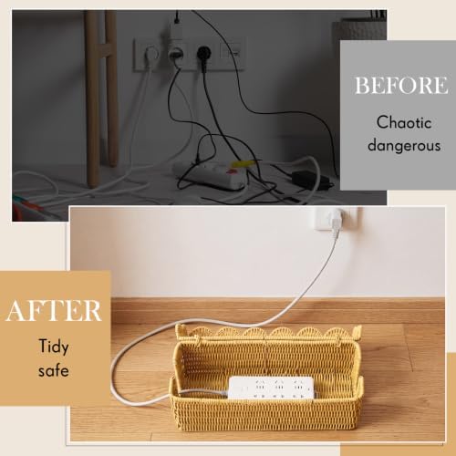 Patelai 2 Pack Scalloped Cable Management Box, Plastic, Natural Color - Image 5