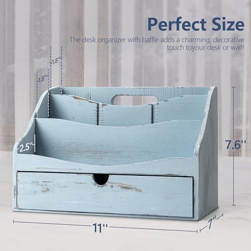 RebeeVision Mail Organizer: Wood Desk Organizer with 4-Slot for Office,Blue - Image 2