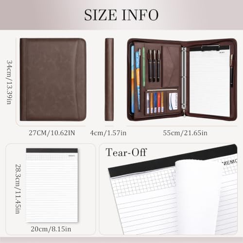 Leathario Portfolio Binder, Padfolio Organizer, 3 Ring Binder with Zipper - Image 2