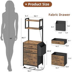 HIGDBFE 3 Drawer File Cabinet with Charging Station, 45''H, 3-Tier Small Filing Cabinet for Home Office, 11''*16'' for Small Printer, Fabric Drawer Fits Letter/A4, Tall Printer Stand, Rustic Brown - Image 3