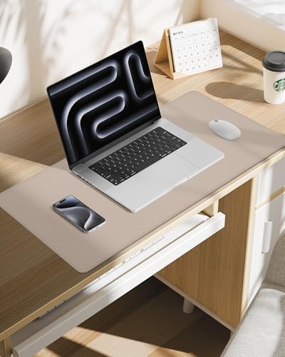 AFIING Extra Large Desk Mat - 55" x 24" PU Leather Non-Slip Desk Pad for Office and Home - Ideal for Large Mouse Pad and Desk Mats on Top of Desks (Beige) - Image 6